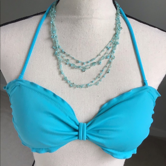 Victoria’s Secret Turquoise Blue Ruffled Halter Bandeau Bikini Top With Straps - Picture 4 of 9